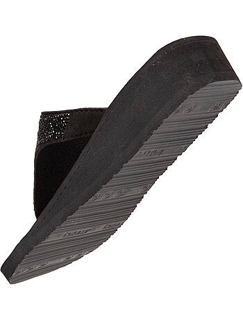 Chanclas con tacón de 4 cm, ancho, empeine de abalorios isotoner