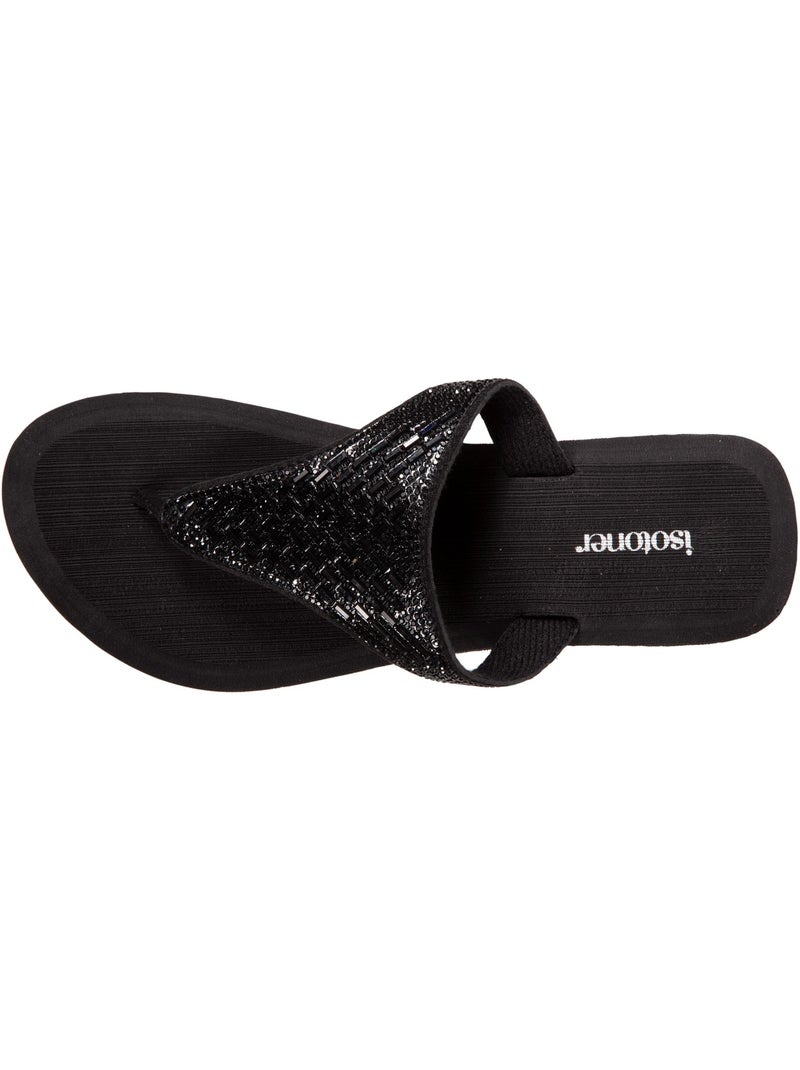 Chanclas con tacón de 4 cm, ancho, empeine de abalorios  isotoner Negro - Kiabi