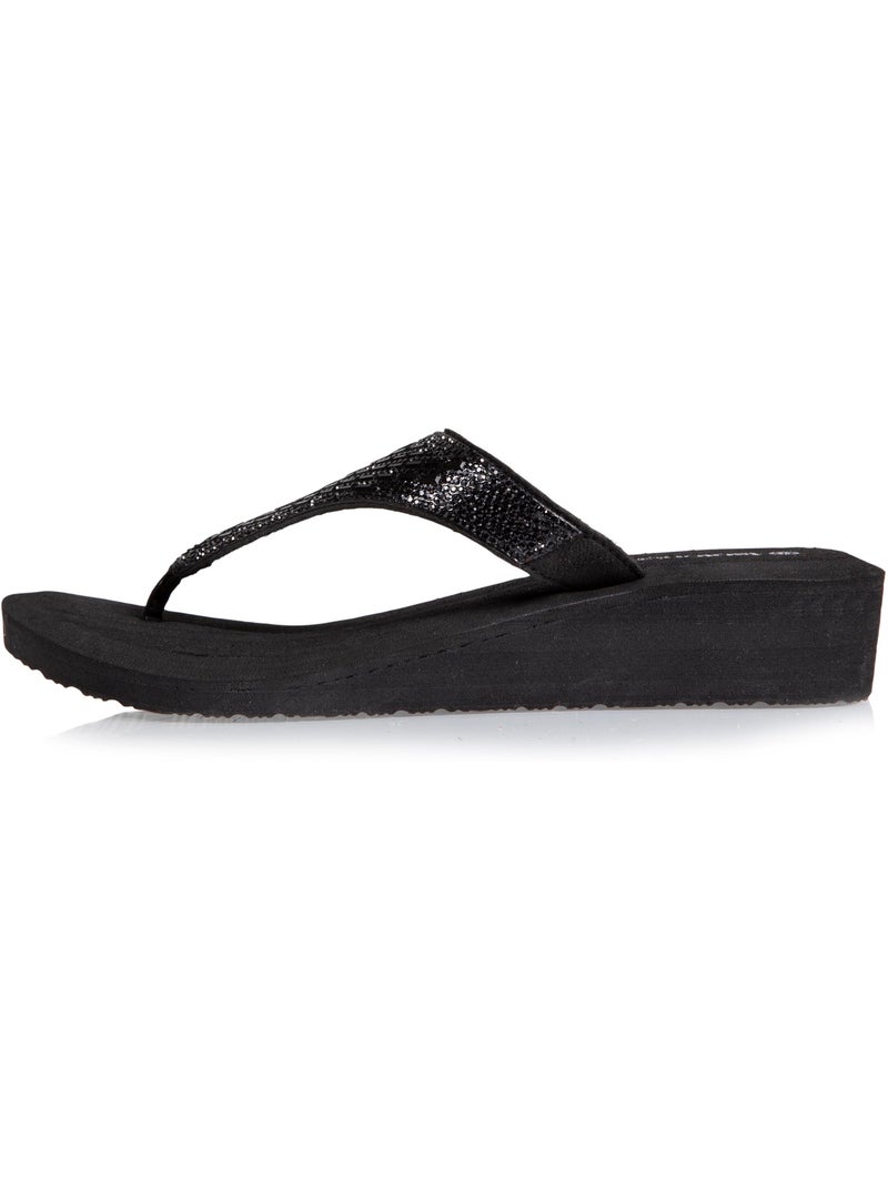 Chanclas con tacón de 4 cm, ancho, empeine de abalorios  isotoner Negro - Kiabi