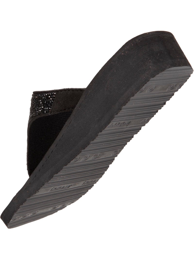 Chanclas con tacón de 4 cm, ancho, empeine de abalorios  isotoner Negro - Kiabi