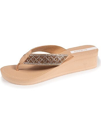 Chanclas suela sintética, parte superior de abalorios, tacón de cuña de 4 cm isotoner