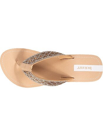 Chanclas suela sintética, parte superior de abalorios, tacón de cuña de 4 cm isotoner
