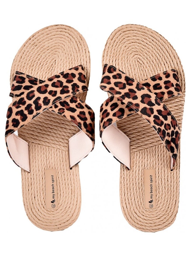 Chanclas Mujer LEOPARD Marrón claro - Kiabi