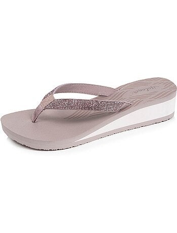 Chanclas suela sintética, parte superior de abalorios, tacón de cuña de 4 cm Isotoner