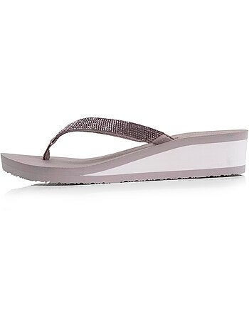 Chanclas suela sintética, parte superior de abalorios, tacón de cuña de 4 cm Isotoner