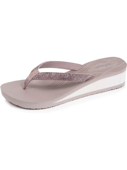 Chanclas suela sintética, parte superior de abalorios, tacón de cuña de 4 cm  Isotoner - Kiabi