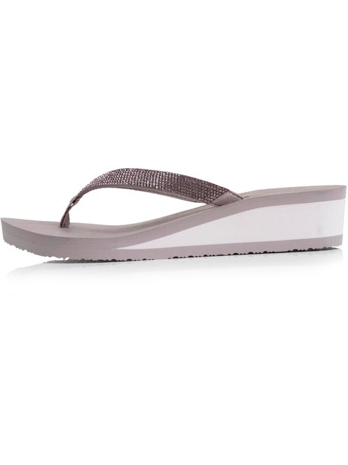 Chanclas suela sintética, parte superior de abalorios, tacón de cuña de 4 cm  Isotoner - Kiabi