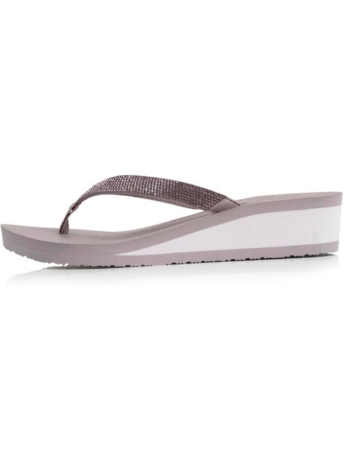 Chanclas suela sintética, parte superior de abalorios, tacón de cuña de 4 cm - Kiabi