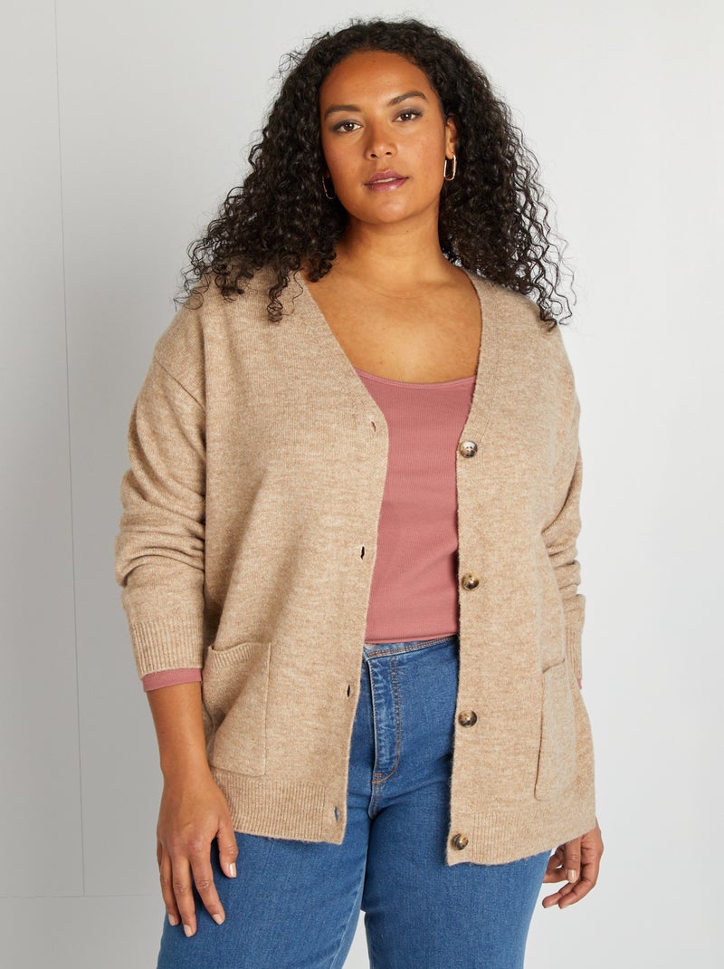 Chaqueta abotonada con cuello de pico BEIGE - Kiabi