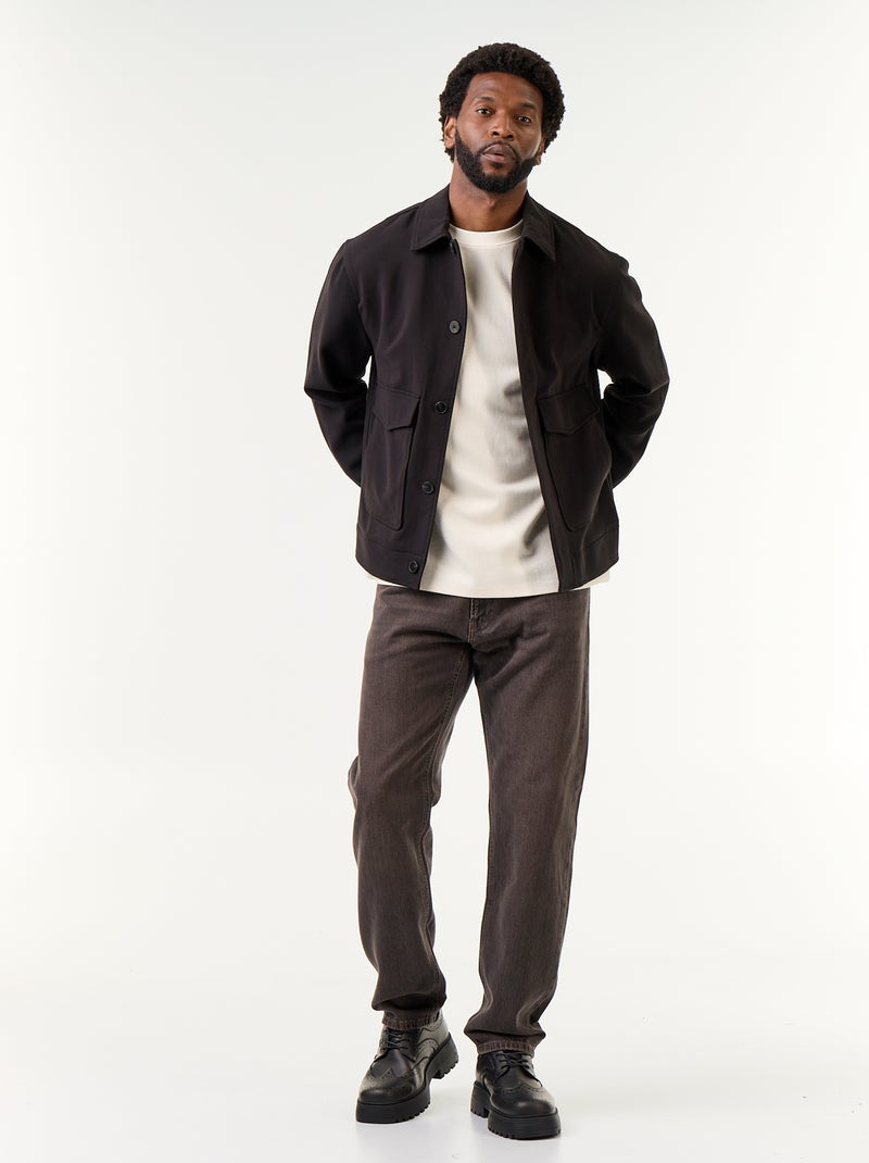 Chaqueta abotonada lisa con bolsillos de parche Negro - Kiabi