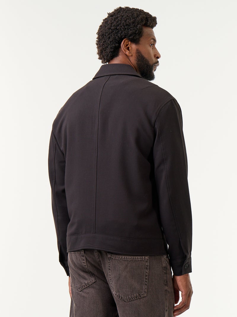 Chaqueta abotonada lisa con bolsillos de parche Negro - Kiabi