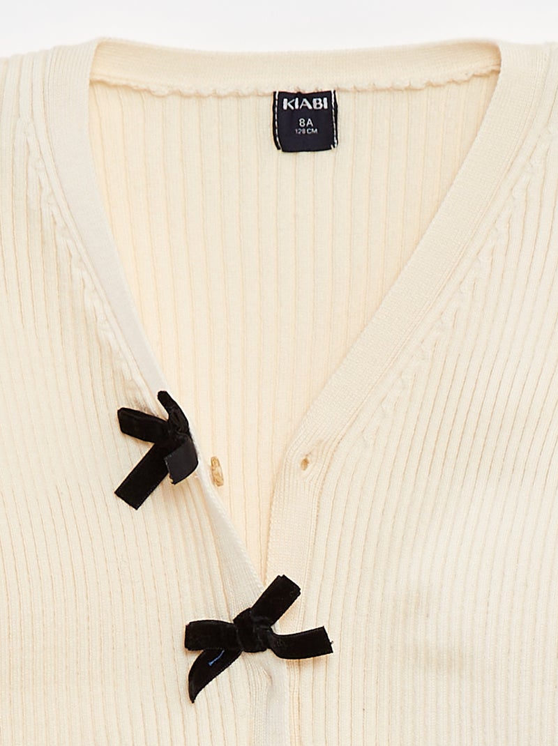 Chaqueta acanalada con lazos de terciopelo Blanco - Kiabi