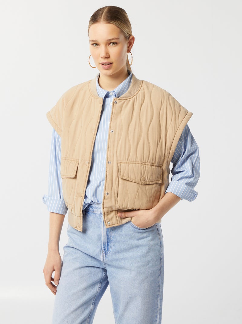 Chaqueta acolchada 2 en 1 con mangas extraíbles BEIGE - Kiabi