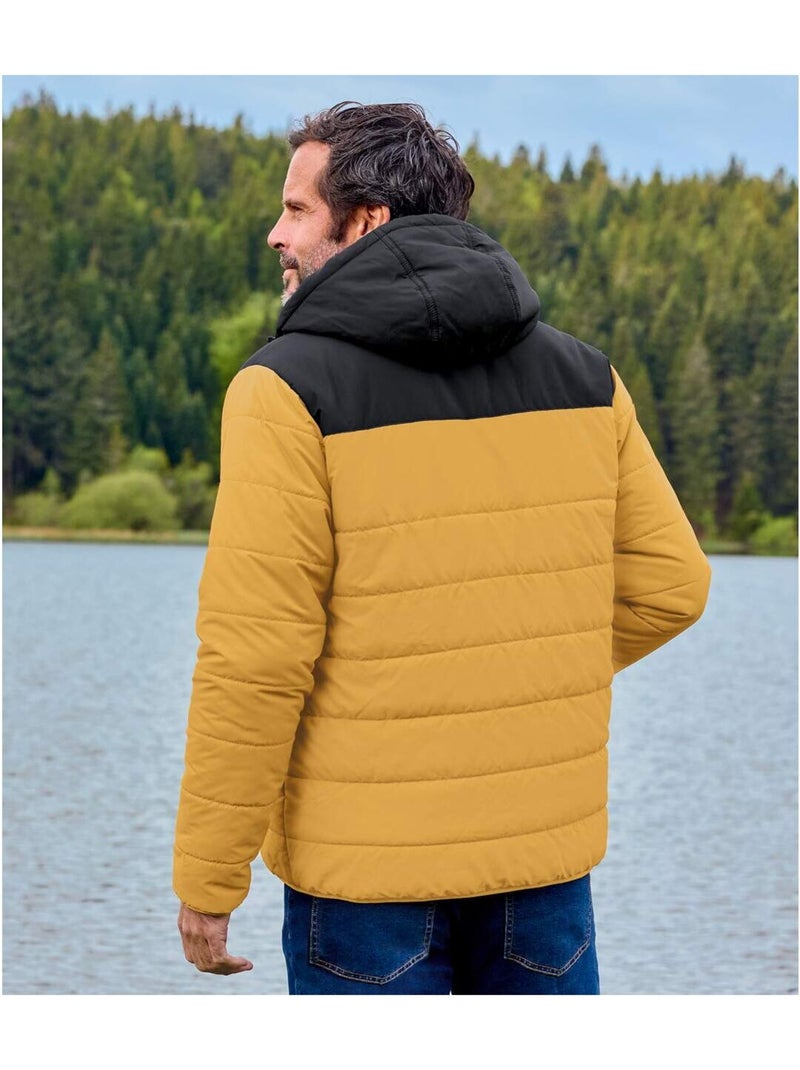 Chaqueta acolchada bicolor con capucha y cremallera Amarillo oscuro - Kiabi