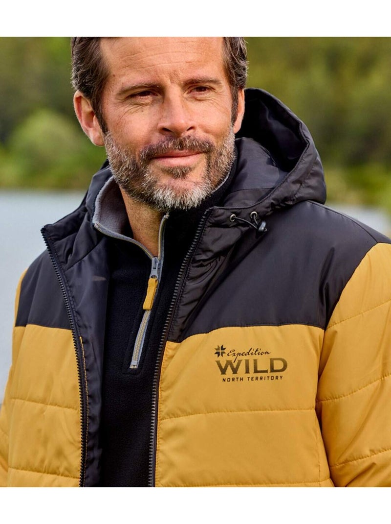 Chaqueta acolchada bicolor con capucha y cremallera Amarillo oscuro - Kiabi