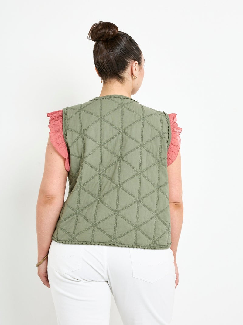 Chaqueta acolchada bordada sin mangas - AFIBEL Caqui - Kiabi
