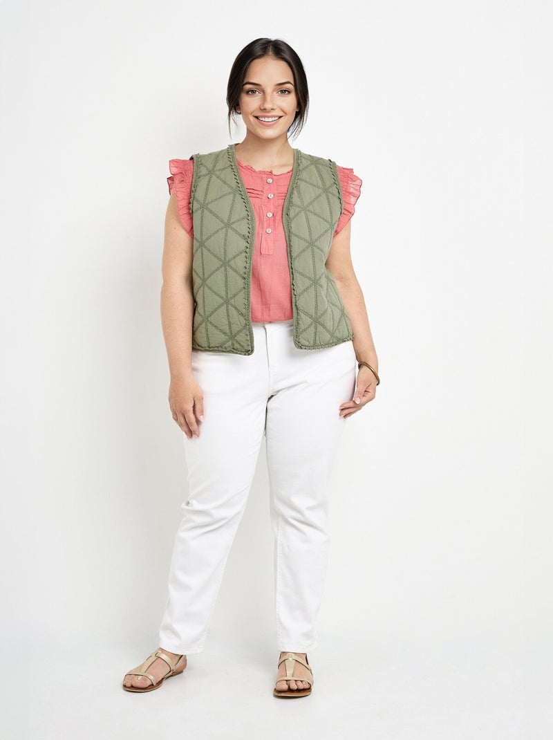 Chaqueta acolchada bordada sin mangas - AFIBEL Caqui - Kiabi