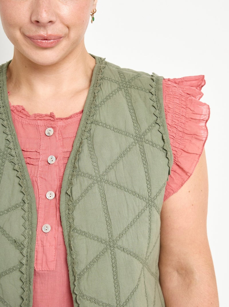 Chaqueta acolchada bordada sin mangas - AFIBEL Caqui - Kiabi