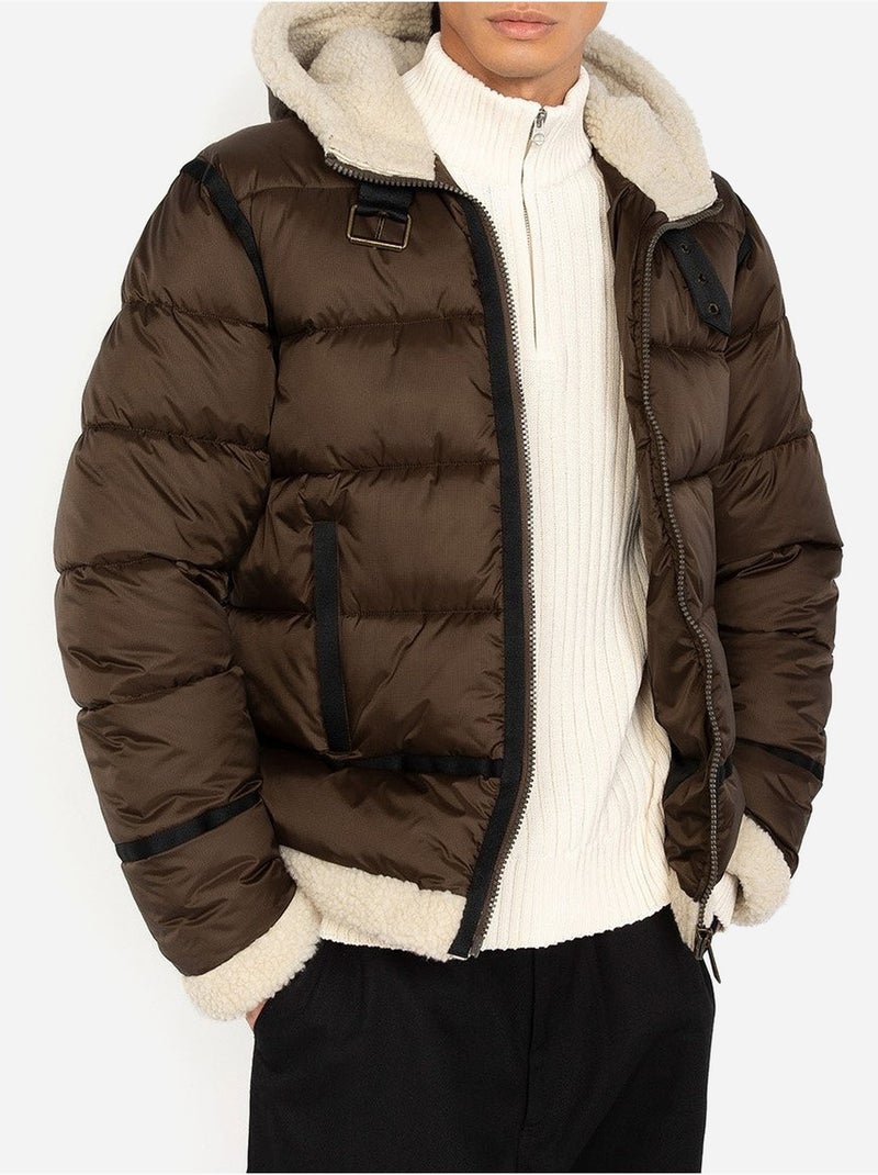 Chaqueta acolchada con capucha - schott Marrón/Beige/Negro - Kiabi