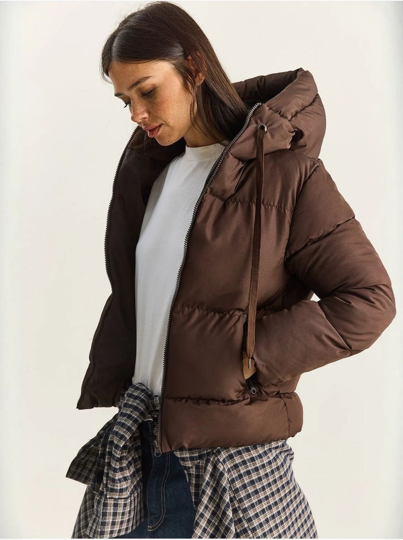 Chaqueta acolchada con capucha lucci Marrón oscuro - Kiabi