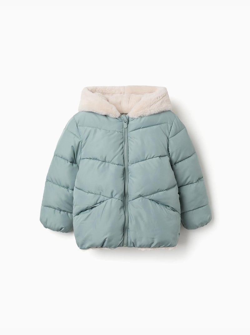 Chaqueta acolchada con capucha y forro de peluche Verde - Kiabi
