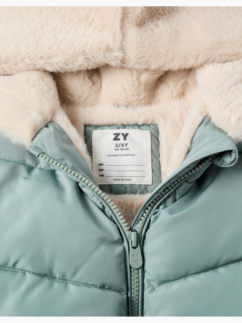 Chaqueta acolchada con capucha y forro de peluche Verde - Kiabi