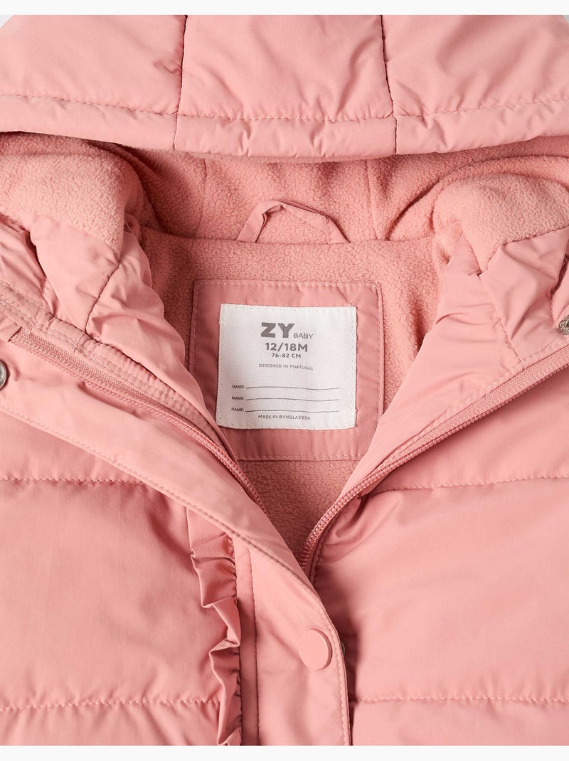 Chaqueta acolchada con capucha y forro polar Rosa - Kiabi