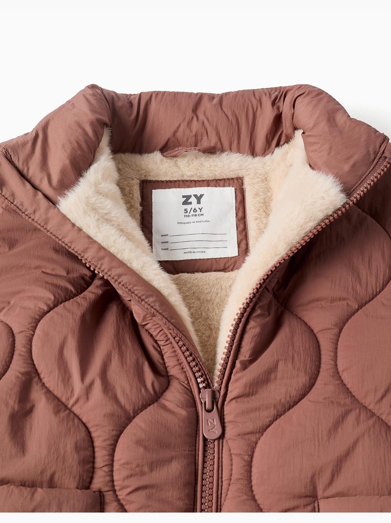 Chaqueta acolchada con forro de peluche y bolsillos Rosa - Kiabi