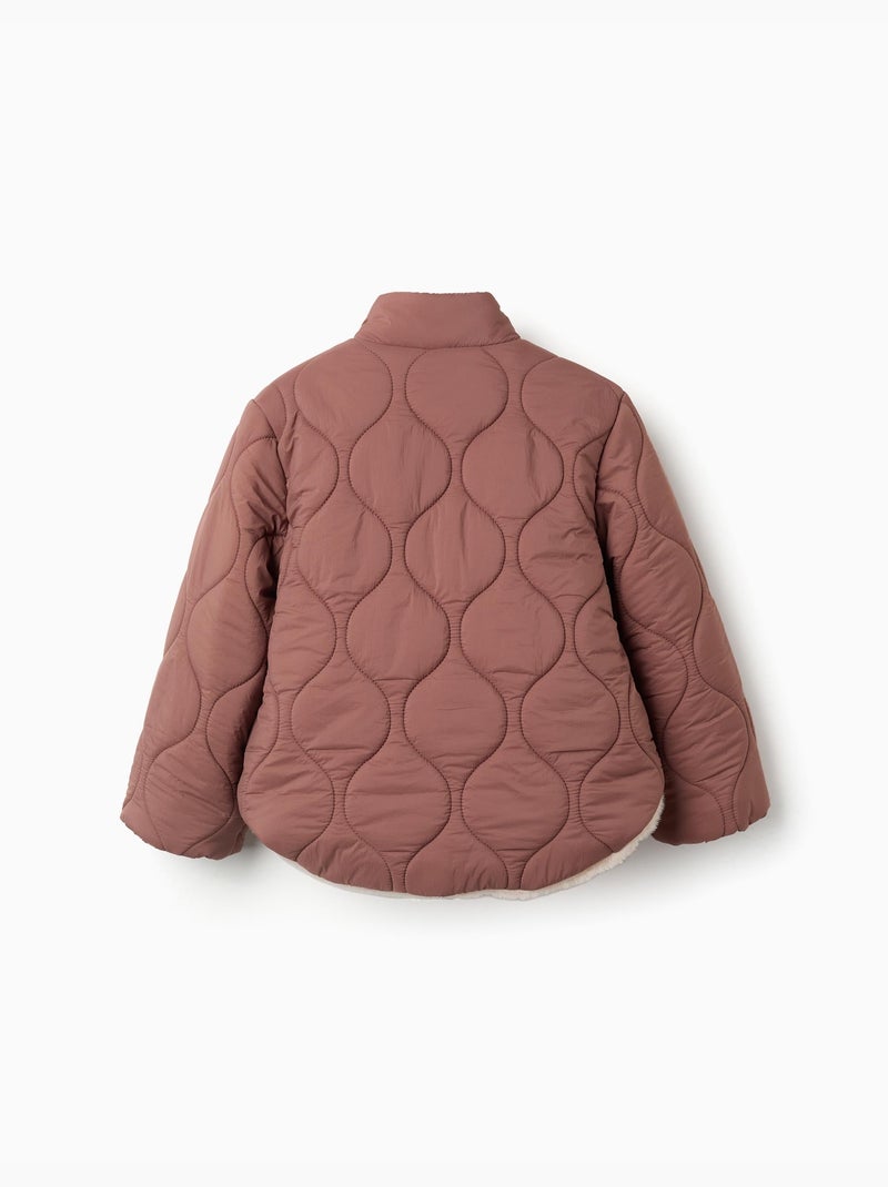Chaqueta acolchada con forro de peluche y bolsillos Rosa - Kiabi