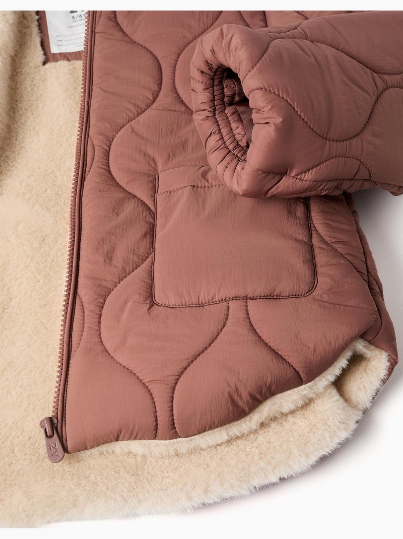 Chaqueta acolchada con forro de peluche y bolsillos Rosa - Kiabi