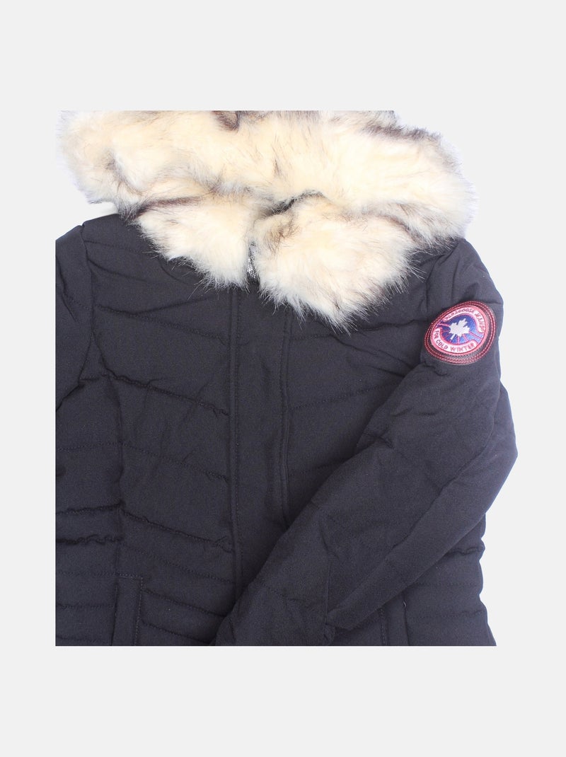 Chaqueta acolchada con pelo sintético desmontable - Paragoose Negro - Kiabi