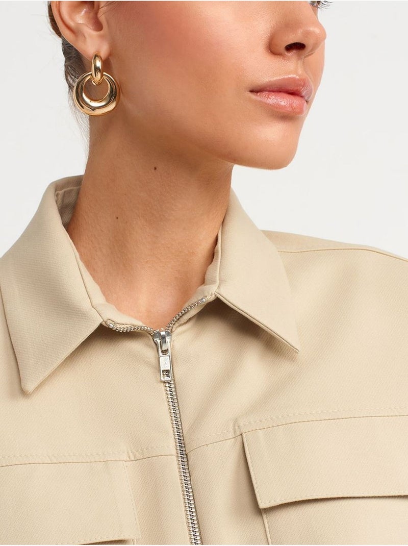 Chaqueta acolchada cropped de popelina de algodón dilvin Beige arcilla - Kiabi