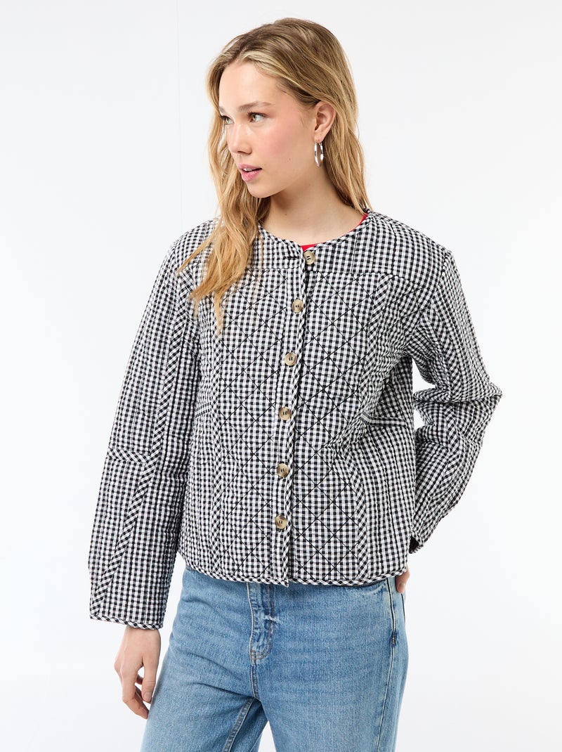 Chaqueta acolchada de cuadros Negro - Kiabi