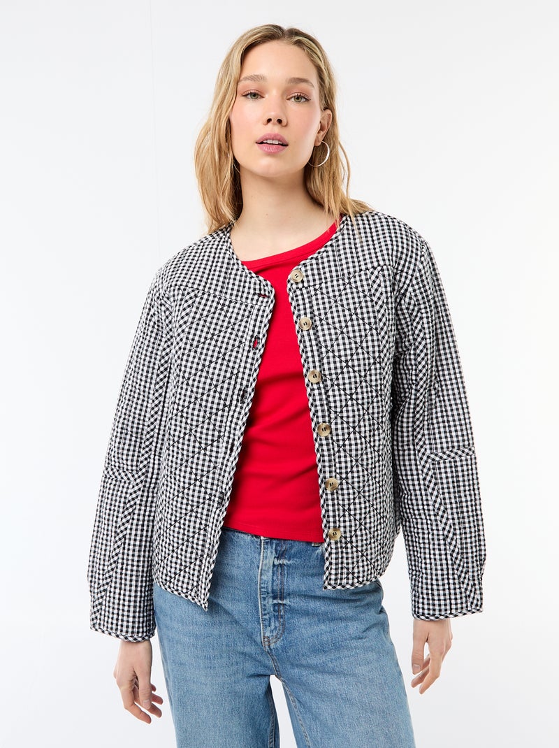 Chaqueta acolchada de cuadros Negro - Kiabi