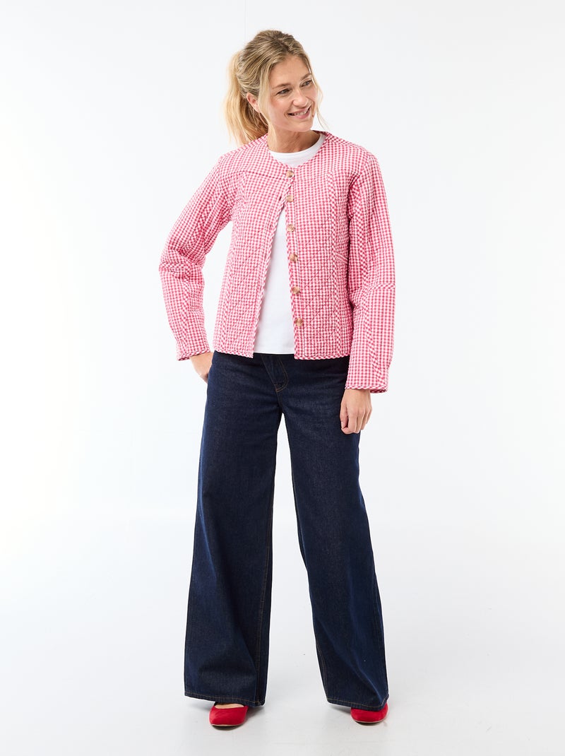 Chaqueta acolchada de cuadros Rosa - Kiabi