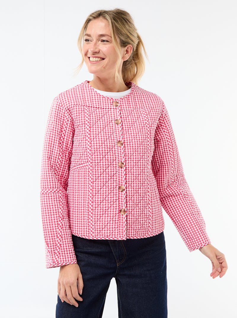 Chaqueta acolchada de cuadros Rosa - Kiabi
