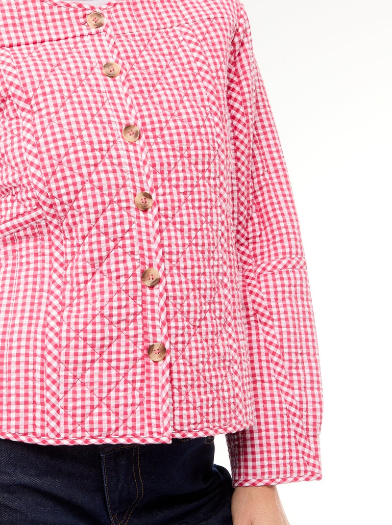 Chaqueta acolchada de cuadros Rosa - Kiabi