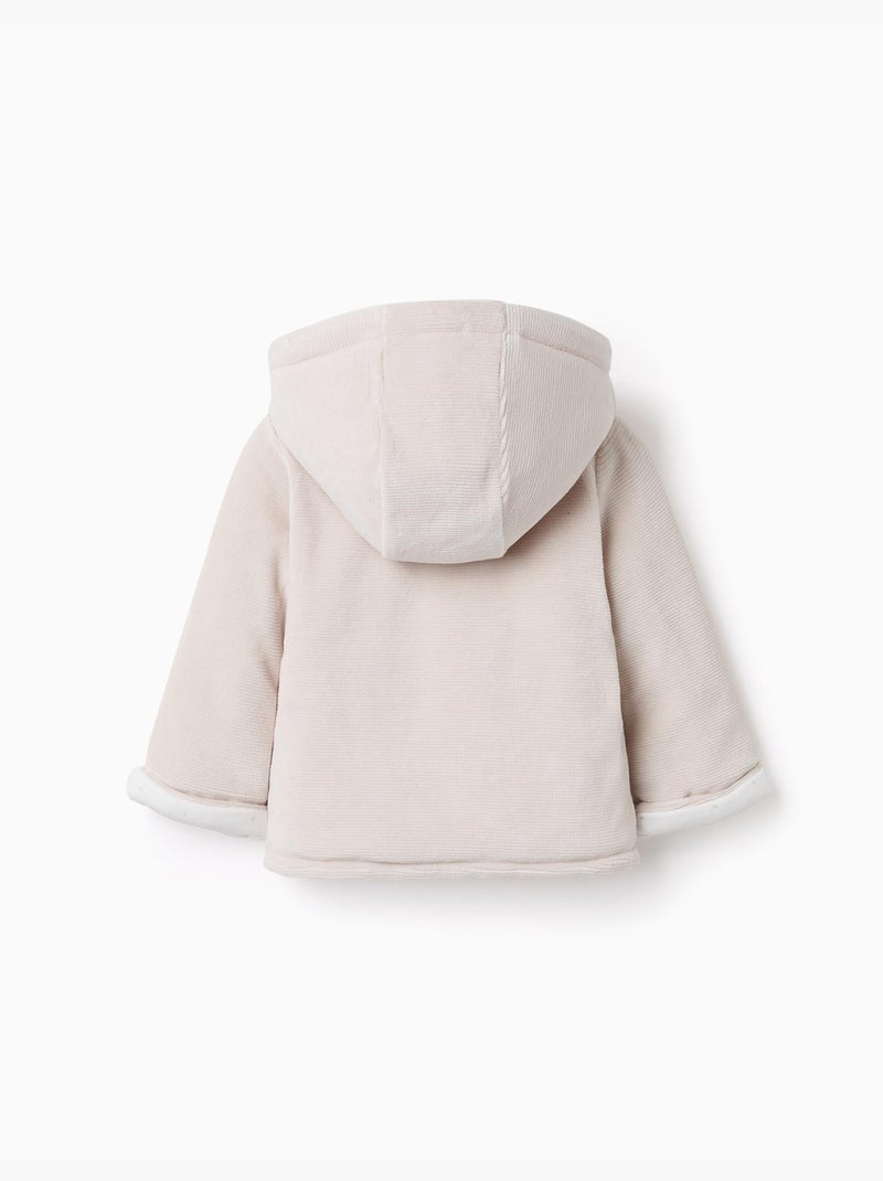 Chaqueta acolchada de terciopelo con capucha y forro Gris claro - Kiabi