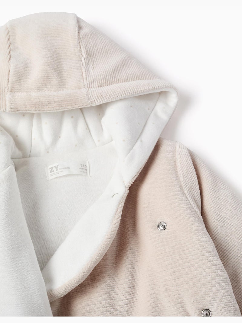 Chaqueta acolchada de terciopelo con capucha y forro Gris claro - Kiabi