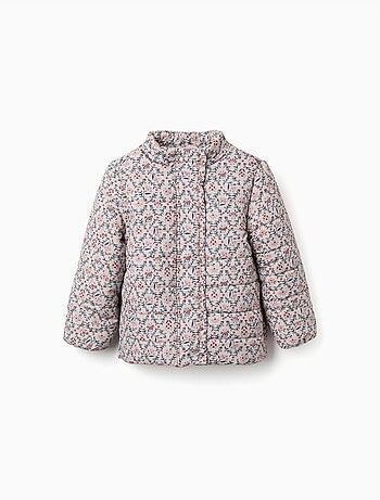 Chaqueta acolchada floral con capucha y forro de peluche