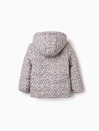 Chaqueta acolchada floral con capucha y forro de peluche