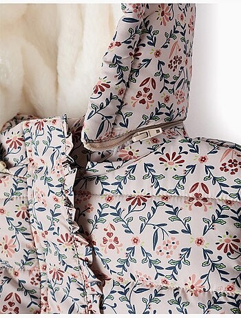 Chaqueta acolchada floral con capucha y forro de peluche