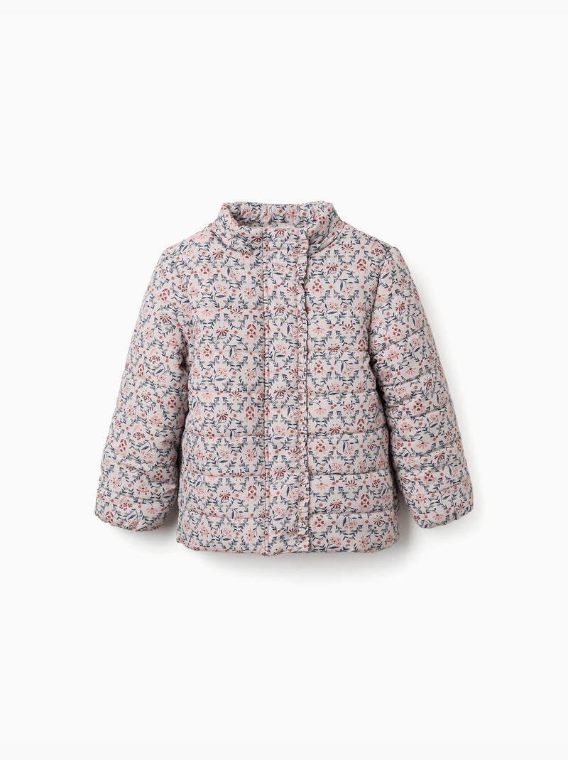 Chaqueta acolchada floral con capucha y forro de peluche Beige claro - Kiabi