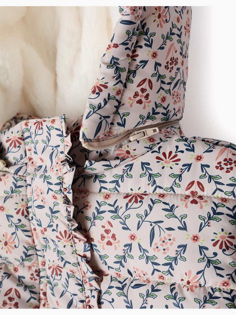 Chaqueta acolchada floral con capucha y forro de peluche Beige claro - Kiabi
