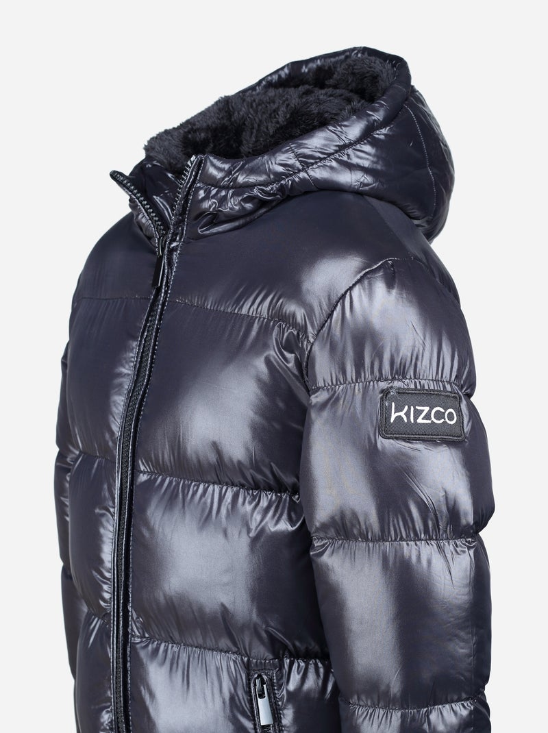 Chaqueta acolchada larga con capucha - Kizco Negro - Kiabi