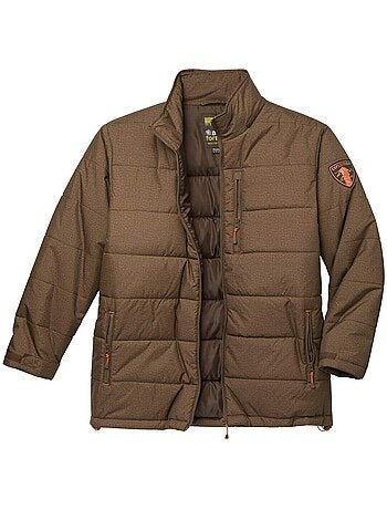 Chaqueta acolchada larga con capucha desmontable y cremallera, tratamiento hidrófugo