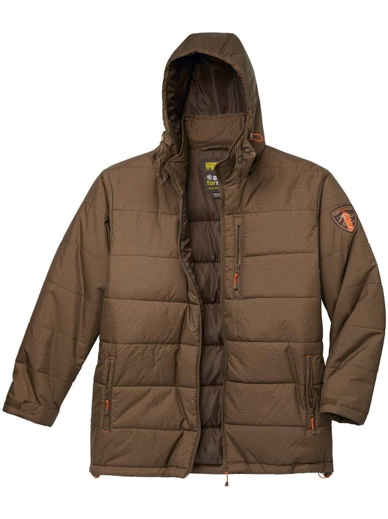Chaqueta acolchada larga con capucha desmontable y cremallera, tratamiento hidrófugo Marrón - Kiabi
