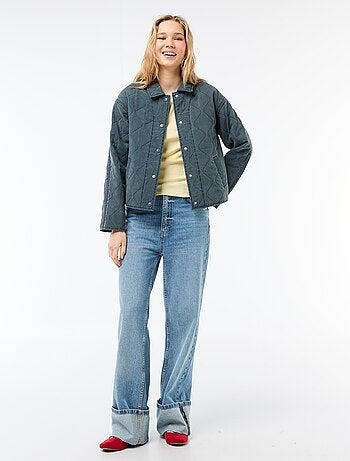 Chaqueta acolchada lisa con cuello camisero