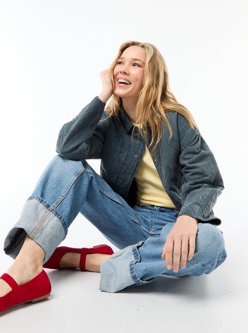 Chaqueta acolchada lisa con cuello camisero - Kiabi