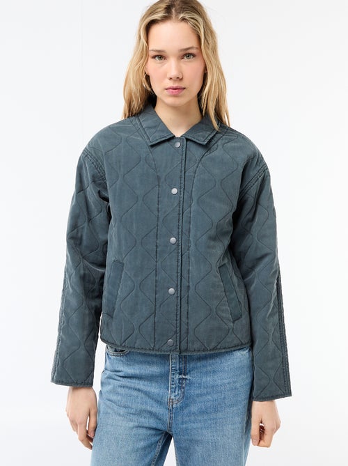 Chaqueta acolchada lisa con cuello camisero - Kiabi